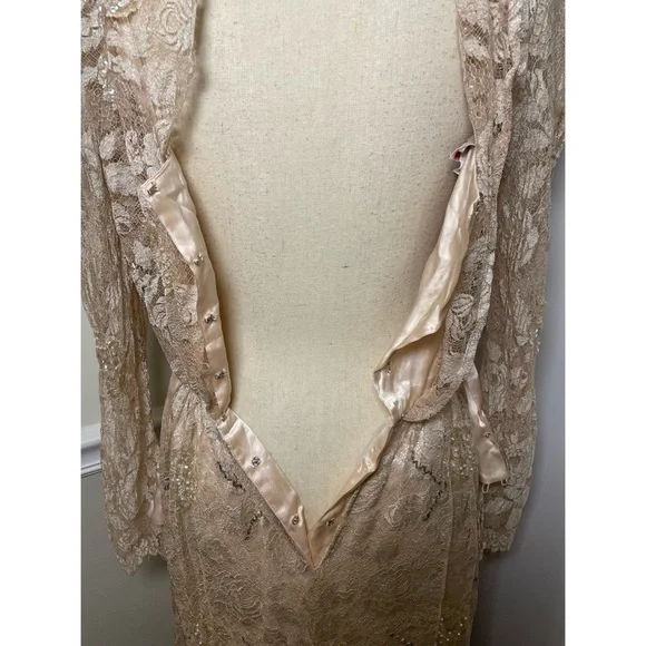 Vintage Rina Di Montella Nude Lace + Sequin Midi Dress Size 6 - Picture 6 of 10